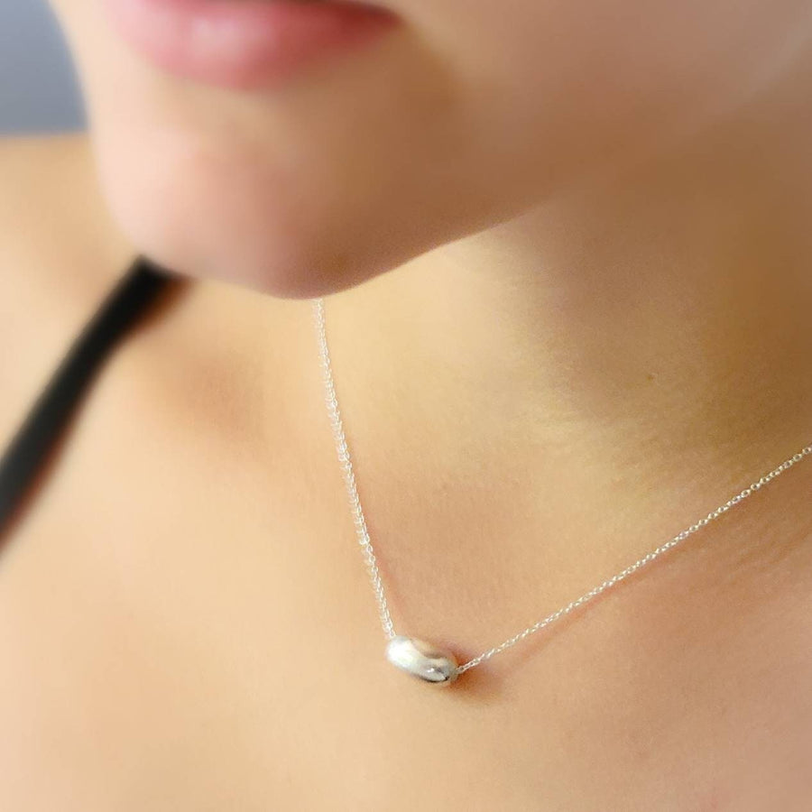 Modern Floating Bead Necklace • Single Sterling Silver Bead • Minimal Style • Layering Necklace • Oval Silver Bead • Gift For Her