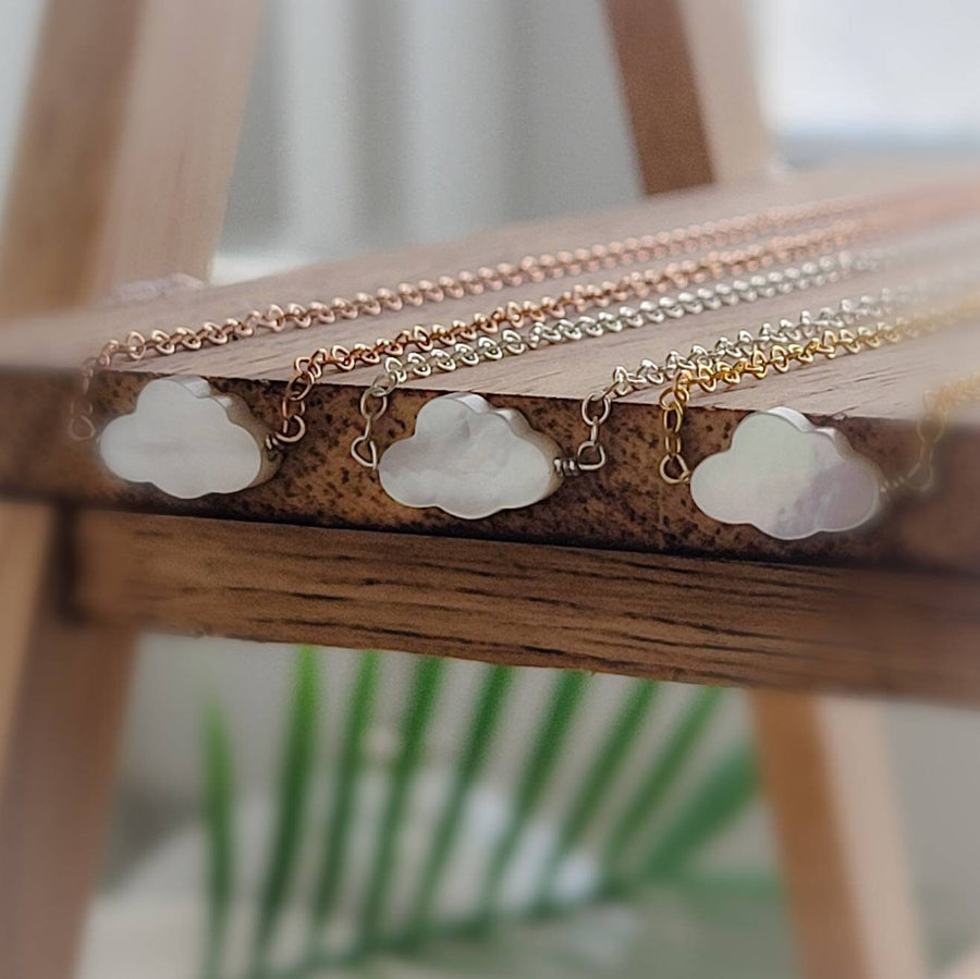 Cute Little Cloud Necklace • Mother of Pearl Cloud • Dainty Carved Cloud Charm • Cloud Jewelry • Dreamy Cloud Jewelry