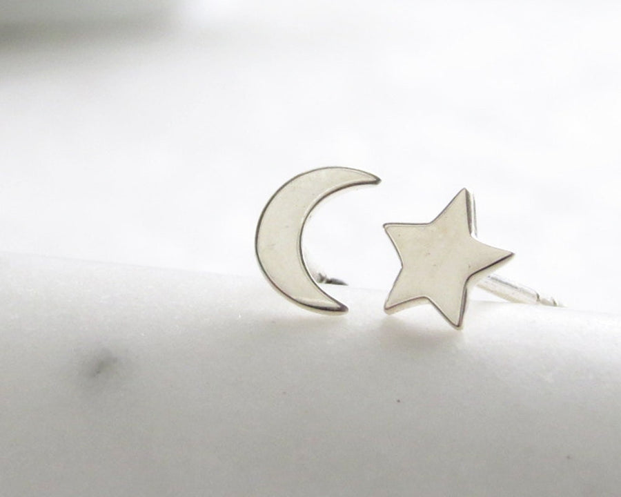 Mix & Match Crescent Moon and Star Stud Earrings • Tiny Moon and Star • Stacking Earrings • Dainty Studs • Celestial Stud Earrings