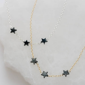 Starry Night Necklace • Hematite Star Choker • Black Star Charms • Healing & Protection Jewelry • Star Choker • Celestial Jewelry