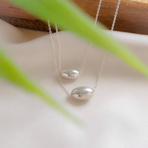 Modern Floating Bead Necklace • Single Sterling Silver Bead • Minimal Style • Layering Necklace • Oval Silver Bead • Gift For Her