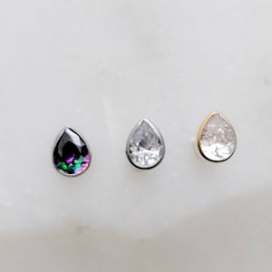 Teardrop Titanium Flat Back Studs • Threadless Push In Bezel Set Teardrop CZ • 20 Gauge • Tiny Comfort Studs • Nap Earrings • Ear Stack