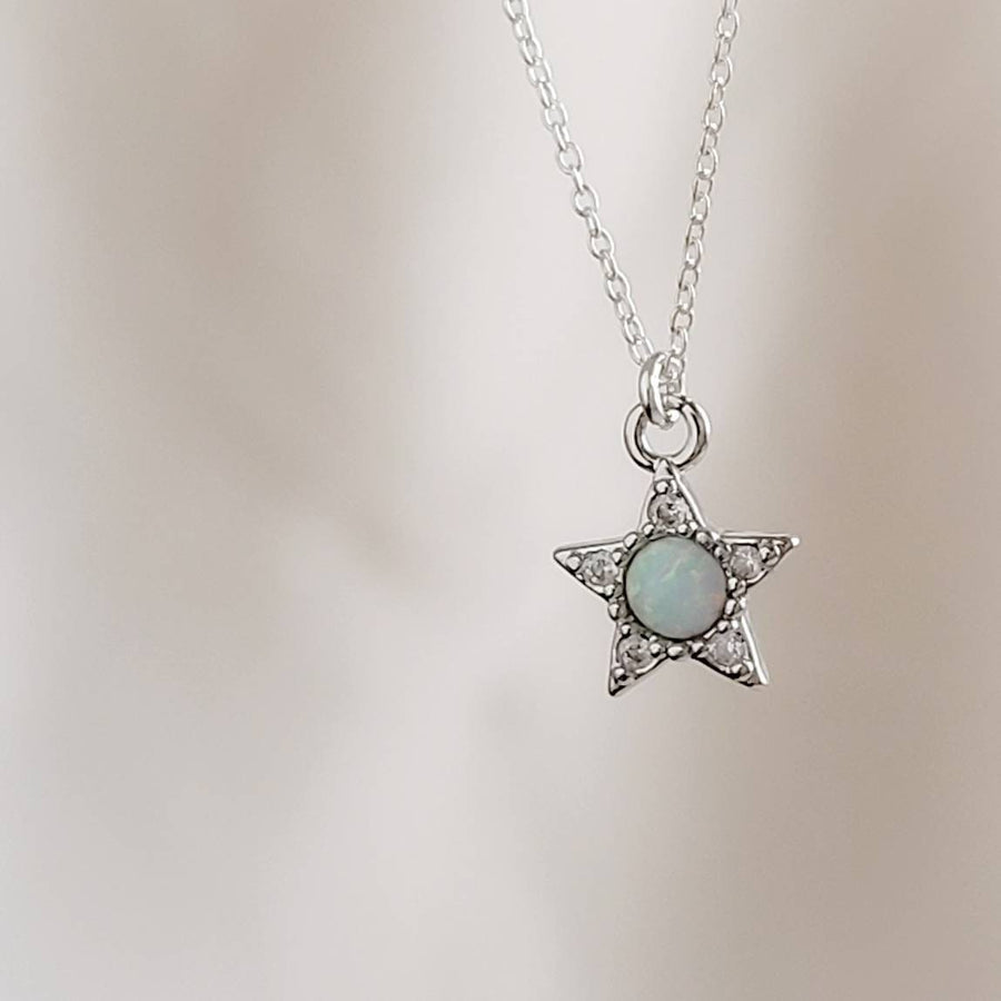 Opal Star Necklace • Dainty Layering Necklace • Celestial Jewelry • October Birthday Gift • CZ Diamond Accents