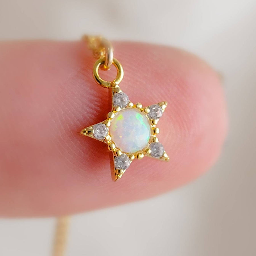 Opal Star Necklace • Dainty Layering Necklace • Celestial Jewelry • October Birthday Gift • CZ Diamond Accents