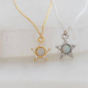 Opal Star Necklace • Dainty Layering Necklace • Celestial Jewelry • October Birthday Gift • CZ Diamond Accents