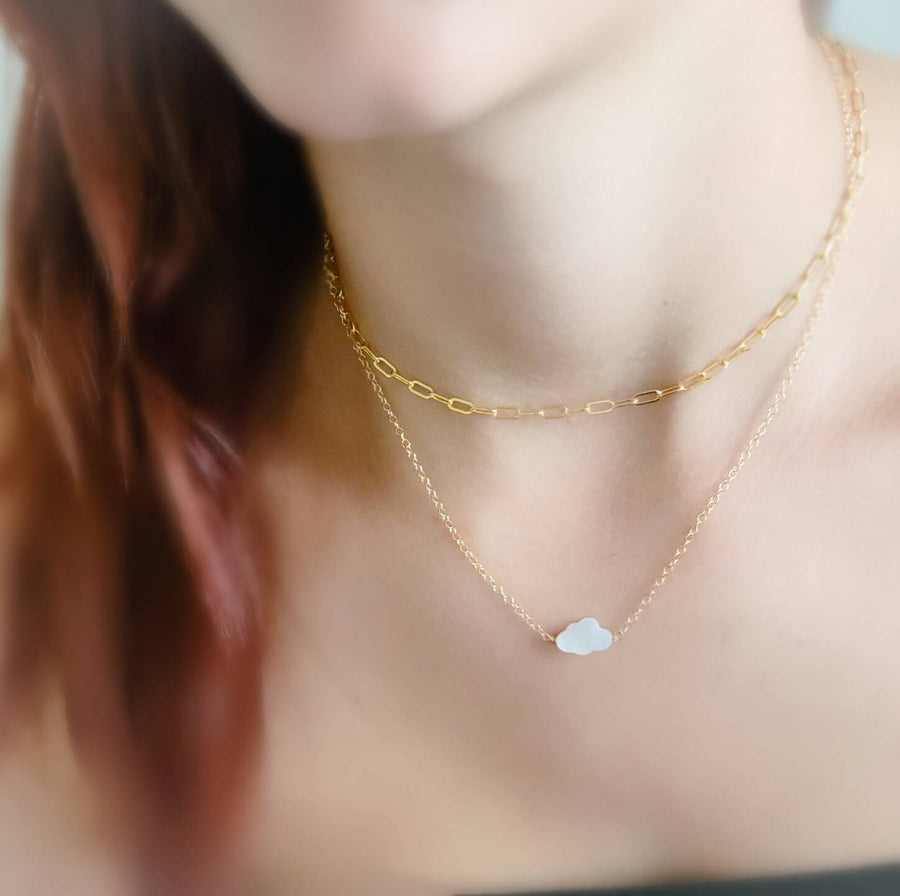 Cute Little Cloud Necklace • Mother of Pearl Cloud • Dainty Carved Cloud Charm • Cloud Jewelry • Dreamy Cloud Jewelry