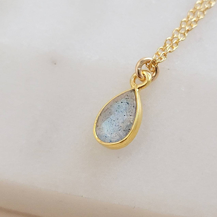 Labradorite Drop Necklace • Teardrop Gemstone Pendant • Solitaire Labradorite Necklace • Flashy Natural Labradorite • Layering Necklace