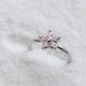 Diamond CZ Flower Nose Ring • 20 Gauge • Cubic Zirconia Flower Nose Hoop • Nose Jewelry • Dainty Nose Ring • Snug Nose Hoop