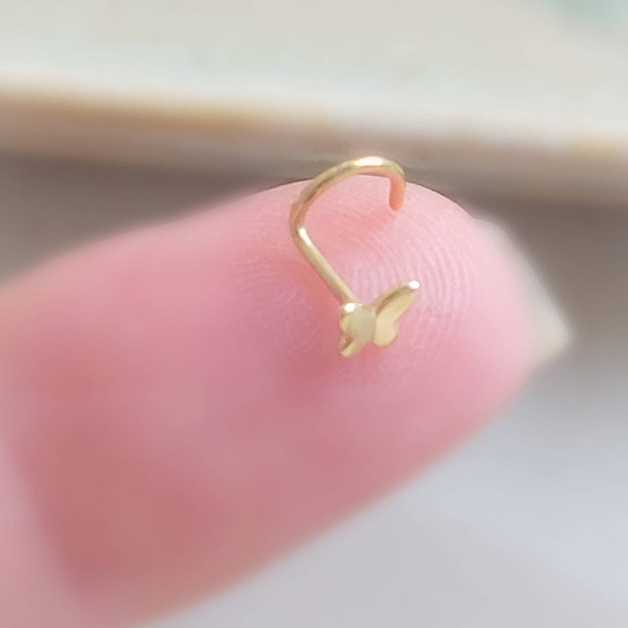 14K Gold Butterfly Nose Screw • 20 Gauge Nose Stud • Tiny Gold Butterfly • Dainty Nose Jewelry • Gift for Her • Nature Lover • Waterproof