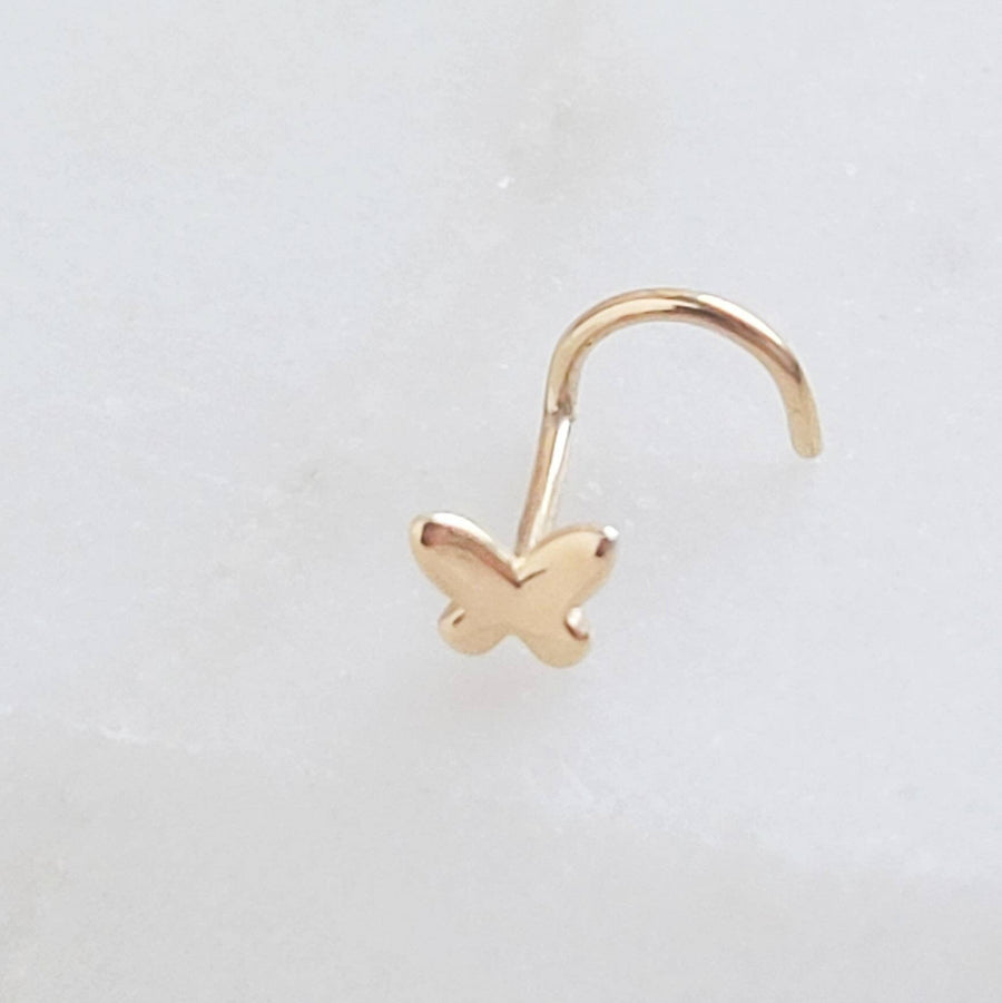 14K Gold Butterfly Nose Screw • 20 Gauge Nose Stud • Tiny Gold Butterfly • Dainty Nose Jewelry • Gift for Her • Nature Lover • Waterproof