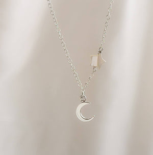 Tiny Crescent Moon & Star Necklace • Dainty Celestial Jewelry • North Star • Mother of Pearl Star • Symbol of Fertility • Gold Crescent Moon