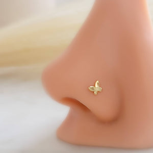 14K Gold Butterfly Nose Screw • 20 Gauge Nose Stud • Tiny Gold Butterfly • Dainty Nose Jewelry • Gift for Her • Nature Lover • Waterproof