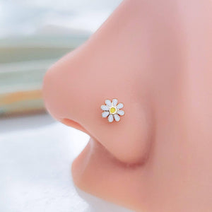 Dainty Daisy Nose Stud • L-Bend or Nose Bone • Delicate Nose Stud • Body Jewelry • Flower Stud • 20 Gauge • Enamel Daisy