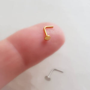 Little Dot Nose Stud • L Bend Nose Stud • 20 Gauge Nose Jewelry • 14k Yellow Gold Plated • Minimalist Style • Flat Disc • Circle