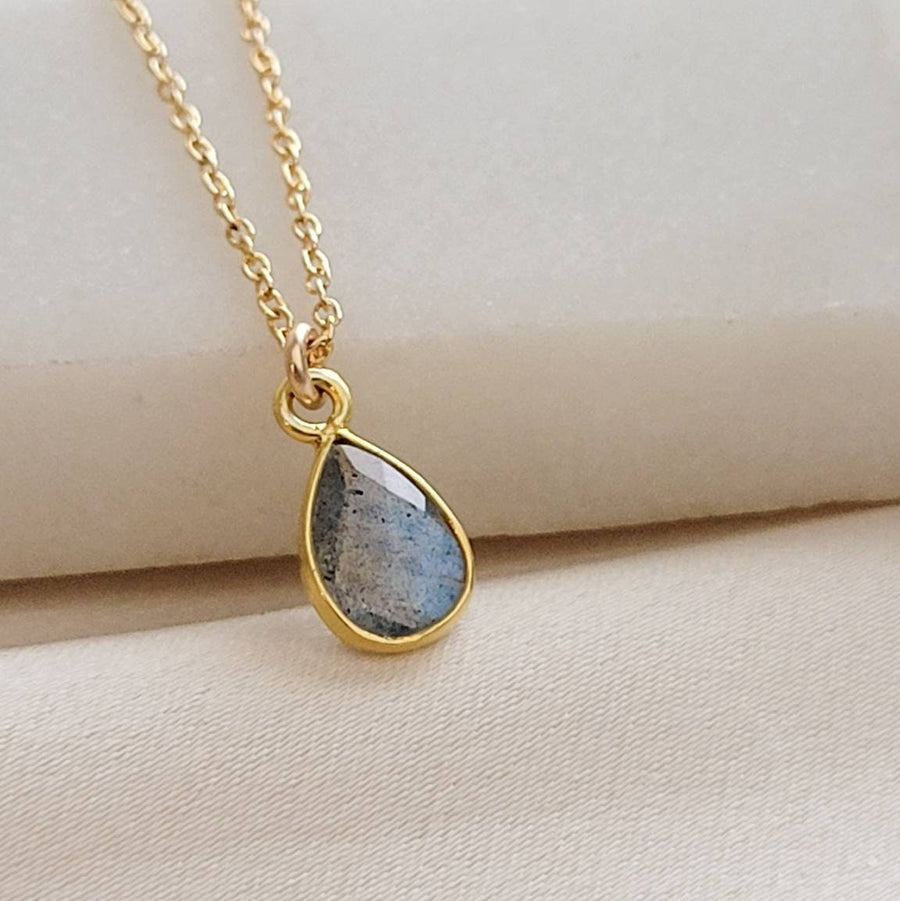 Labradorite Drop Necklace • Teardrop Gemstone Pendant • Solitaire Labradorite Necklace • Flashy Natural Labradorite • Layering Necklace