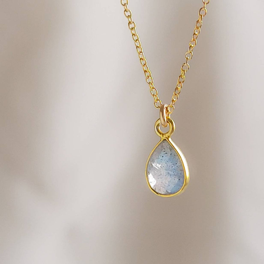 Labradorite Drop Necklace • Teardrop Gemstone Pendant • Solitaire Labradorite Necklace • Flashy Natural Labradorite • Layering Necklace