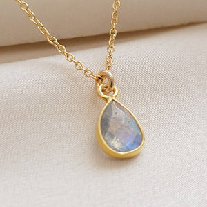 Labradorite Drop Necklace • Teardrop Gemstone Pendant • Solitaire Labradorite Necklace • Flashy Natural Labradorite • Layering Necklace