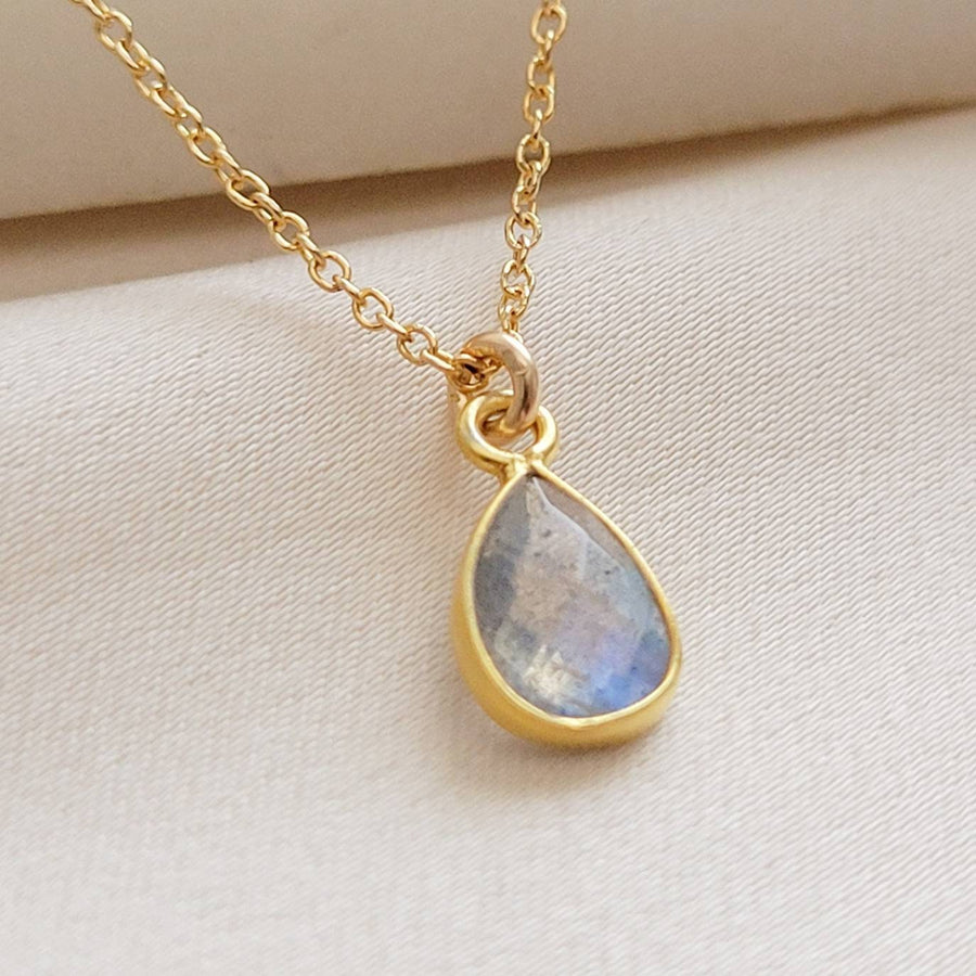 Labradorite Drop Necklace • Teardrop Gemstone Pendant • Solitaire Labradorite Necklace • Flashy Natural Labradorite • Layering Necklace