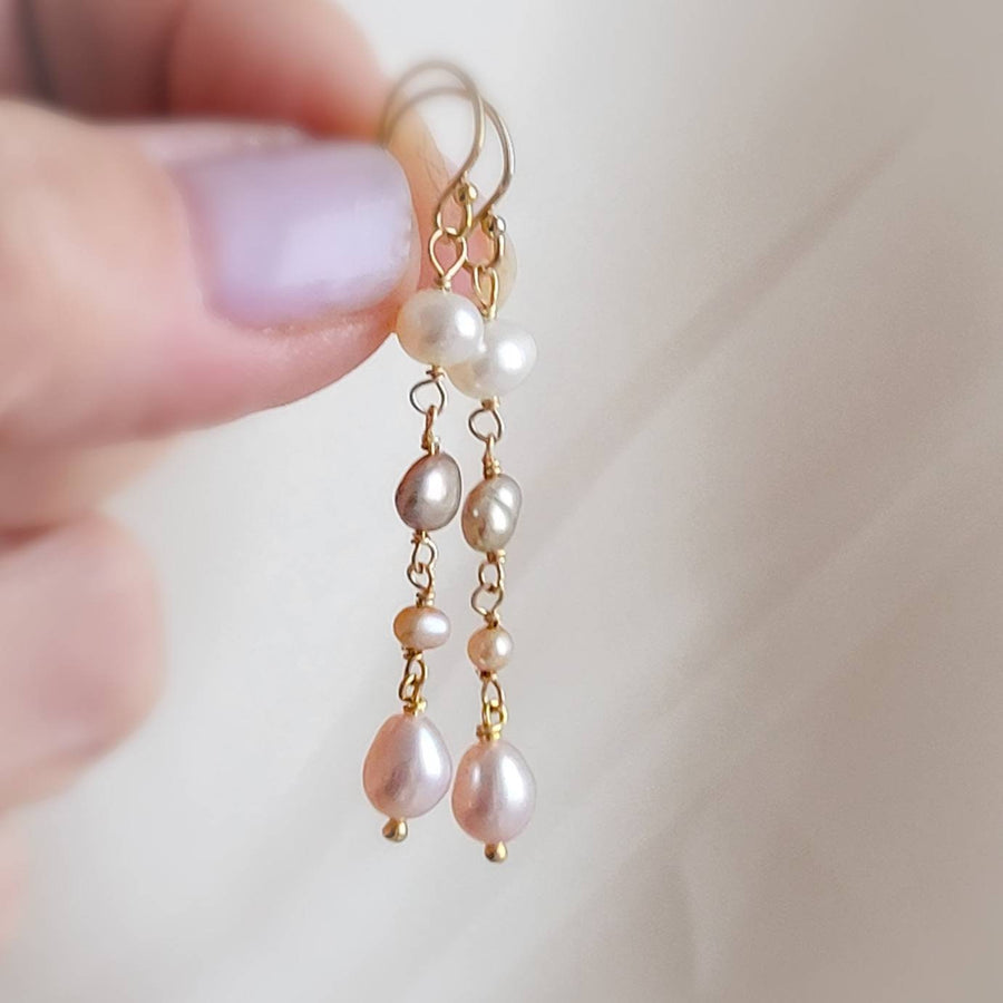 Multi Pearl Drop Earrings • Mixed Pearl Drops • Dainty Colored Pearls • Bridesmaid gift • Small Freshwater Pearls • Baroque Pearl Drops