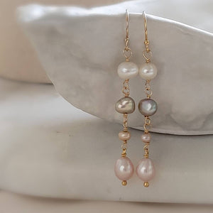 Multi Pearl Drop Earrings • Mixed Pearl Drops • Dainty Colored Pearls • Bridesmaid gift • Small Freshwater Pearls • Baroque Pearl Drops