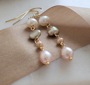 Multi Pearl Drop Earrings • Mixed Pearl Drops • Dainty Colored Pearls • Bridesmaid gift • Small Freshwater Pearls • Baroque Pearl Drops