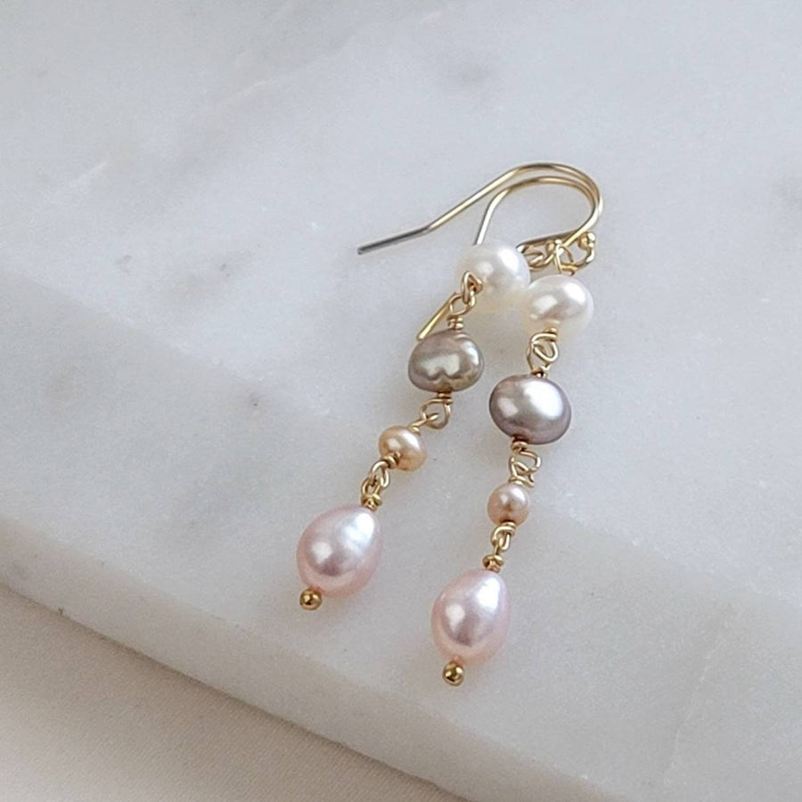 Multi Pearl Drop Earrings • Mixed Pearl Drops • Dainty Colored Pearls • Bridesmaid gift • Small Freshwater Pearls • Baroque Pearl Drops