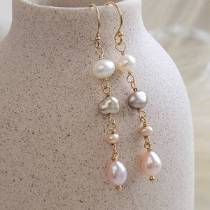 Multi Pearl Drop Earrings • Mixed Pearl Drops • Dainty Colored Pearls • Bridesmaid gift • Small Freshwater Pearls • Baroque Pearl Drops