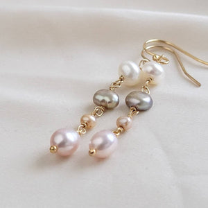 Multi Pearl Drop Earrings • Mixed Pearl Drops • Dainty Colored Pearls • Bridesmaid gift • Small Freshwater Pearls • Baroque Pearl Drops