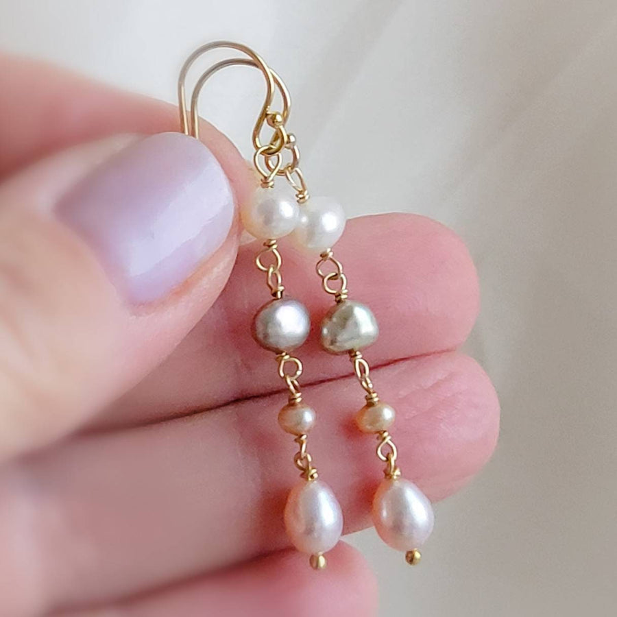 Multi Pearl Drop Earrings • Mixed Pearl Drops • Dainty Colored Pearls • Bridesmaid gift • Small Freshwater Pearls • Baroque Pearl Drops