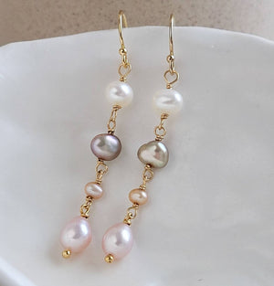 Multi Pearl Drop Earrings • Mixed Pearl Drops • Dainty Colored Pearls • Bridesmaid gift • Small Freshwater Pearls • Baroque Pearl Drops