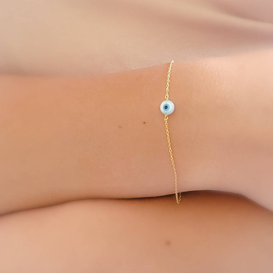 Dainty Evil Eye Bracelet • Nazar Charm • Dainty Gold Bracelet • Lucky Charm • Protection Amulet • Layering Bracelet