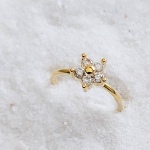 Diamond CZ Flower Nose Ring • 20 Gauge • Cubic Zirconia Flower Nose Hoop • Nose Jewelry • Dainty Nose Ring • Snug Nose Hoop