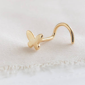 14K Gold Butterfly Nose Screw • 20 Gauge Nose Stud • Tiny Gold Butterfly • Dainty Nose Jewelry • Gift for Her • Nature Lover • Waterproof