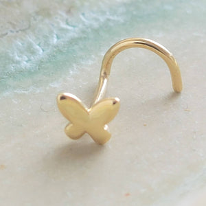 14K Gold Butterfly Nose Screw • 20 Gauge Nose Stud • Tiny Gold Butterfly • Dainty Nose Jewelry • Gift for Her • Nature Lover • Waterproof