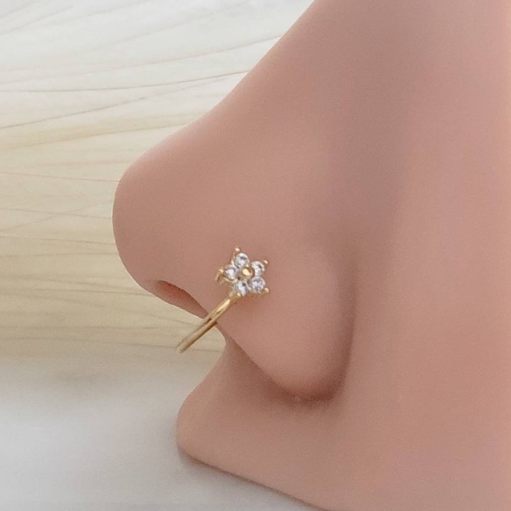 Diamond CZ Flower Nose Ring • 20 Gauge • Cubic Zirconia Flower Nose Hoop • Nose Jewelry • Dainty Nose Ring • Snug Nose Hoop