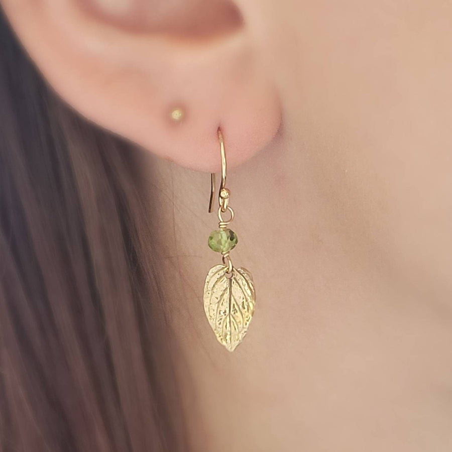 Leaf & Gemstone Drop Earrings • Choose Your Color • Custom Earrings • Boho Style • Nature Inspired • Mint Leaves • Dangle Earrings