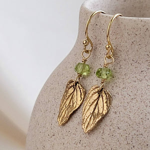 Leaf & Gemstone Drop Earrings • Choose Your Color • Custom Earrings • Boho Style • Nature Inspired • Mint Leaves • Dangle Earrings