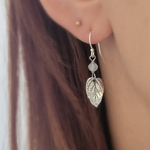 Leaf & Gemstone Drop Earrings • Choose Your Color • Custom Earrings • Boho Style • Nature Inspired • Mint Leaves • Dangle Earrings