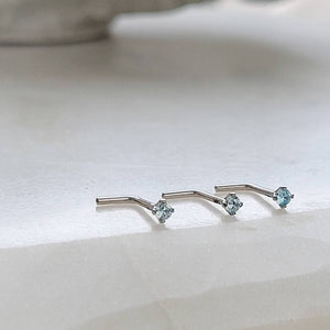 3 Light Blue Diamond CZ & 14k White gold L-Bend Nose stud, shown on model, by Studio Blue on Etsy