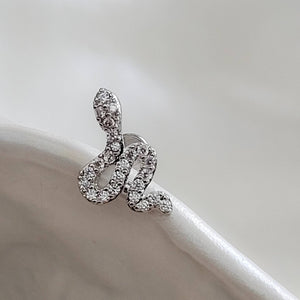 CZ Diamond Snake Stud • Flat Back Earrings • 16 Gauge Screw Back Studs • 316L Surgical Steel • Comfort Fit • Sleep In Earrings