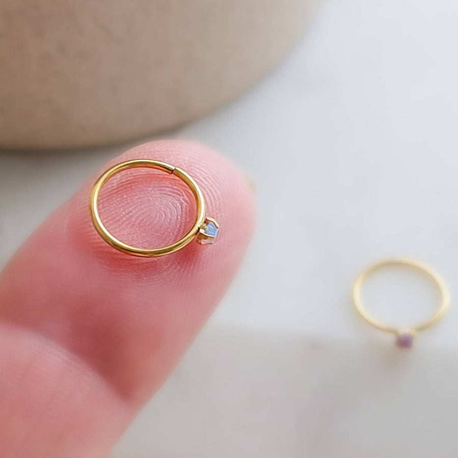 Dainty Opal Nose Ring • Thin Gold Nose Ring • 20 Gauge 316L Surgical Steel • Purple Opal • Waterproof • Dainty Nose Jewelry