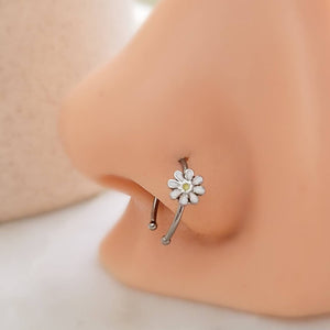 Dainty Daisy Nose Ring • Delicate Nose Hoop • Body Jewelry • Flower Nose Ring • 20 Gauge • Enamel Daisy