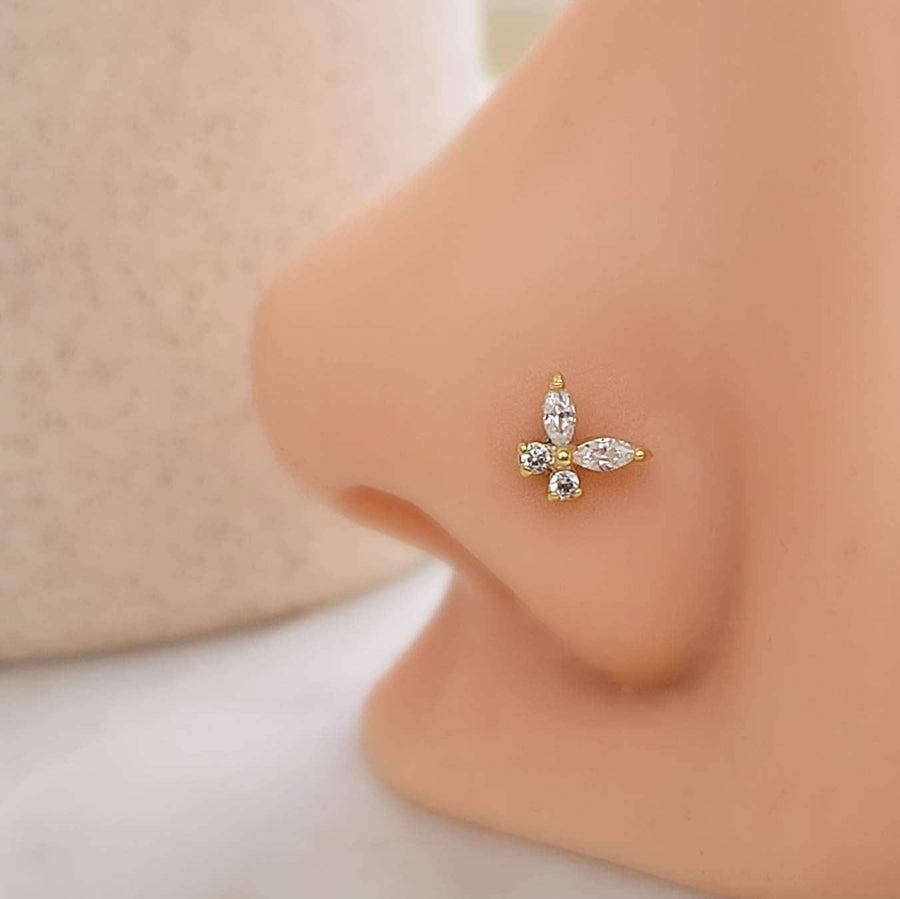 Butterfly Nose Bone • Diamond CZ Nose Stud • Purple Butterfly • Dainty Nose Jewelry • Tiny Butterfly Stud • Waterproof