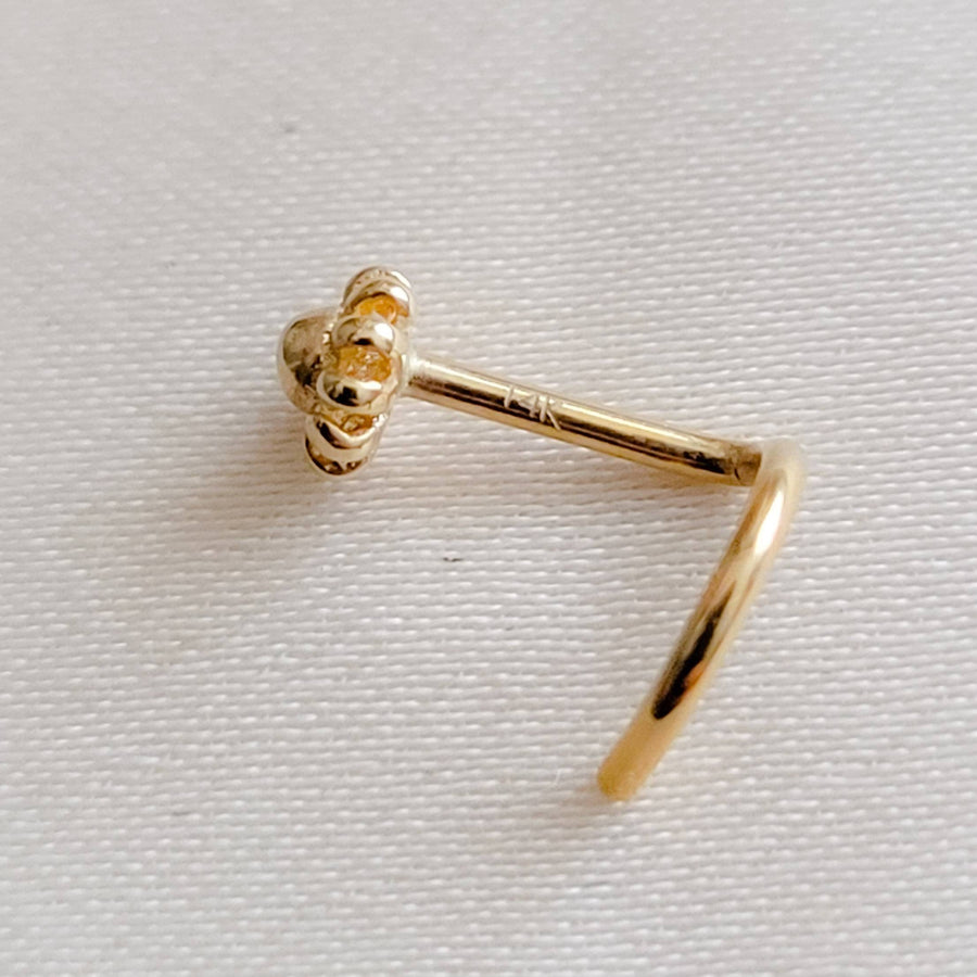 14K Gold Flower Nose Screw • 20 Gauge Nose Stud • Tiny Gold Flower • Dainty Nose Jewelry • Minimal and Delicate