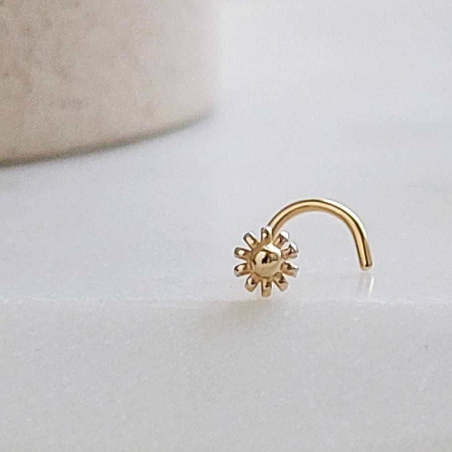 14K Gold Flower Nose Screw • 20 Gauge Nose Stud • Tiny Gold Flower • Dainty Nose Jewelry • Minimal and Delicate