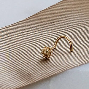 14K Gold Flower Nose Screw • 20 Gauge Nose Stud • Tiny Gold Flower • Dainty Nose Jewelry • Minimal and Delicate