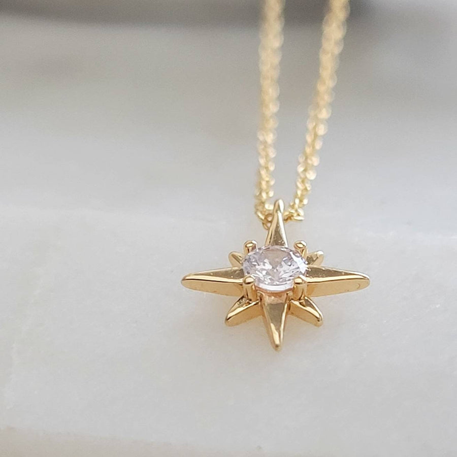 Tiny Polaris Necklace • North Star Charm • Dainty Gold Pendant • Diamond CZ Accent • Graduation Gift • Layering Necklace • Celestial Charm