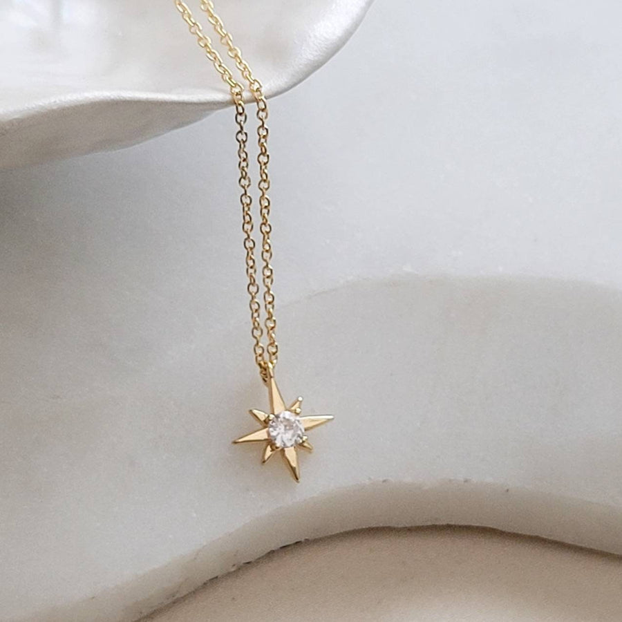 Tiny Polaris Necklace • North Star Charm • Dainty Gold Pendant • Diamond CZ Accent • Graduation Gift • Layering Necklace • Celestial Charm