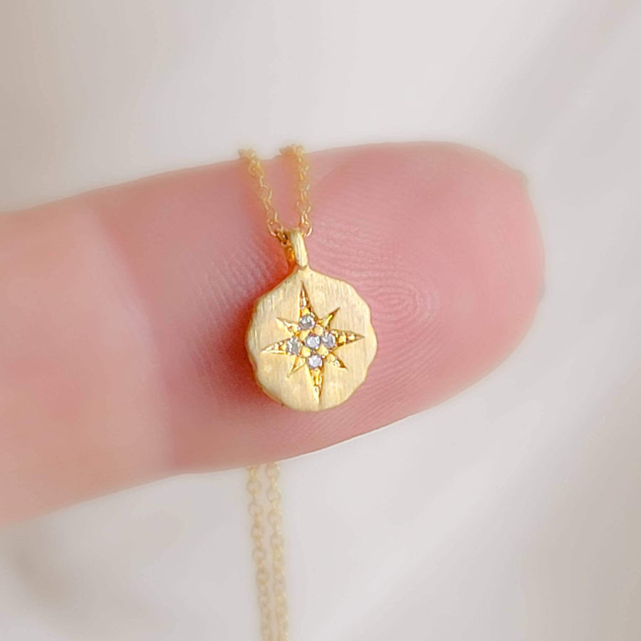 Compass Rose Necklace • Diamond CZ North Star • Gold Compass Necklace • Graduation Gift • Long Distance Friend • Layering Necklace