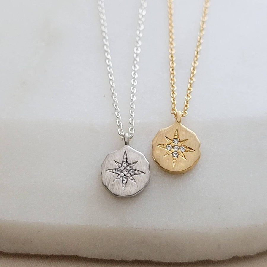 Compass Rose Necklace • Diamond CZ North Star • Gold Compass Necklace • Graduation Gift • Long Distance Friend • Layering Necklace